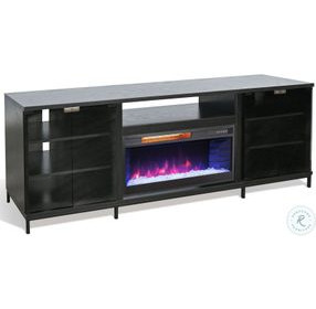 Newport Modern Black Oak Melamine 70" Media Console with Crystal Fireplace Insert