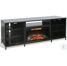 Newport Modern Black Oak Melamine 70" Media Console with Log Fireplace Insert