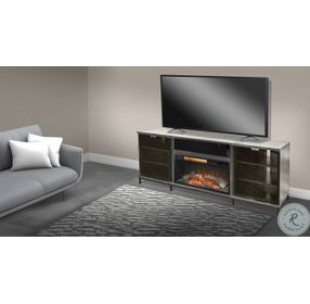 Newport Modern Gray Walnut Melamine 70" Media Console with Log Fireplace Insert