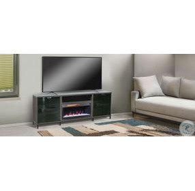 Newport Modern Gray Walnut Melamine 70" Media Console with Crystal Fireplace Insert