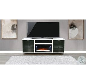 Newport Modern White Oak Melamine 70" Media Console with Crystal Fireplace Insert