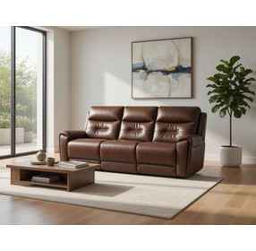 Point Break Fresca Hazelnut Leather Power Reclining Sofa with Power Headrest and Lumbar