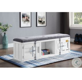 Cargo Gray Fabric and White 56" Upholstered Bench with Storage