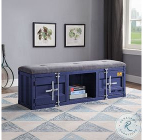 Cargo Gray Fabric and Blue 56" Upholstered Bench with Storage