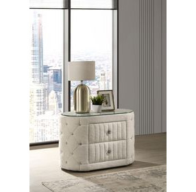 Sonya Ivory 2 Drawer Upholstered Nightstand Bedside Table