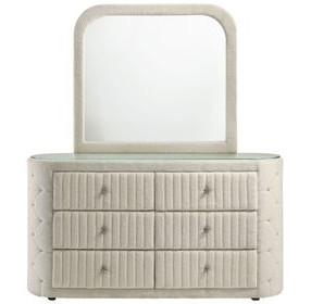 Sonya Ivory Upholstered 6 Drawer Dresser with Mirror