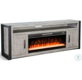 Industrial Hearth Gray 126" Media Wall with Crystal Fireplace Insert