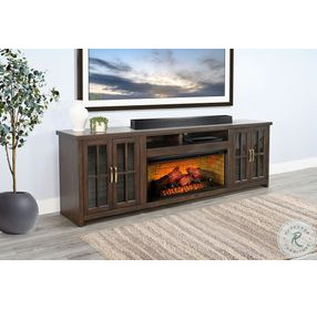 Glass Haven Dark Brown 98" Media Console with Electric Fireplace