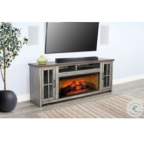 Prismfire Nest Tobacco Leaf and Alpine Gray 79" Media Console with Log Fireplace Insert