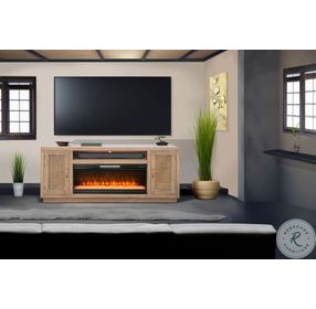 Cane Hearth Natural 78" Media Console with Crystal Fireplace Insert