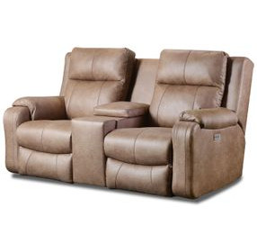 Contour Cocoa 74" Power Reclining Loveseat with Console and USB Charging
