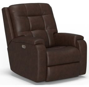 Arlo Brown Leather Rocker Power Recliner with Power Lumbar and USB Charging