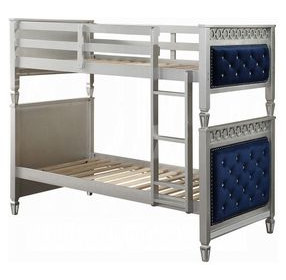 Varian Blue and Silver Twin Over Twin Upholstered Bunk Bed with Nailhead Trim