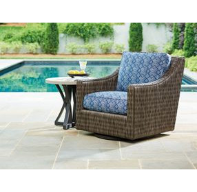 Cypress Point Ocean Terrace Blue Upholstered Swivel Glider Outdoor Accent Chair