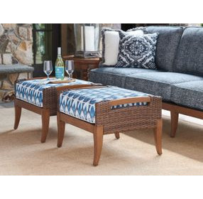 Harbor Isle White and Blue Upholstered Rectangular Outdoor Ottoman