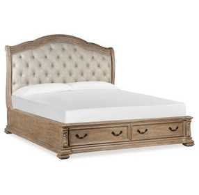 Marisol Fawn and Cream King Leather Upholstered Storage Sleigh Bed