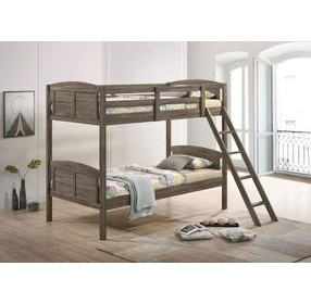 Flynn Weathered Brown Twin Over Twin Bunk Bed with Matresses