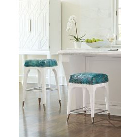Northbrook Avondale Blue and Gray Leather Upholstered Alabaster Counter Height Stool with Nailhead Trim