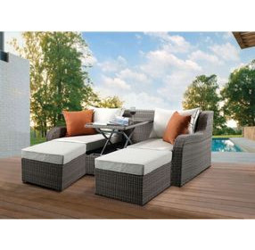 Salena Beige 82" Outdoor Sofa and 2 Ottomans