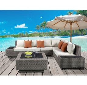 Salena Beige and Gray 5 Piece Outdoor Conversation Set