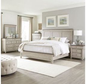 Ivy Hollow Weathered Linen and Dusty Taupe California King Panel Bed with Nailhead Trim