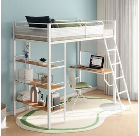 Campus White and Brown Full Over Twin Workstation Bunk Bed