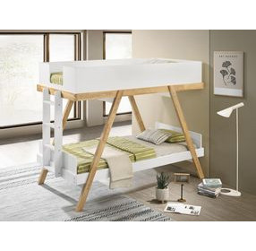 Frankie White And Natural Wooden Twin Over Twin Bunk Bed