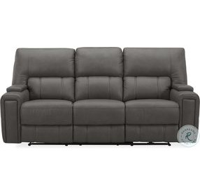 Hudson Coal Leather Triple Power Reclining Living Room Set with Bluetooth Speakers and Drop Down Table