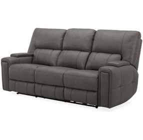 Hudson Coal Leather Power Reclining Sofa with Power Headrest and Lumbar