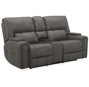 Hudson Coal Leather Power Reclining Console Loveseat with Power Headrest and Lumbar