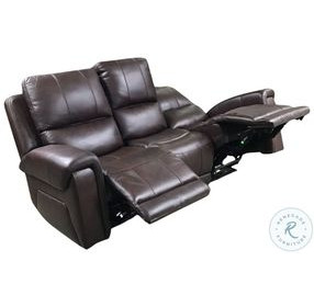 Burton Reno Walnut Leather Triple Power Reclining Sofa with Bluetooth Speakers