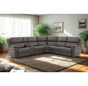 Spencer Lambert Granite Leather 6 Piece Modular Power Reclining Sectional with USB Charging