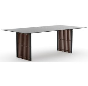 Pinstripe Smoked Bronze and Dark Chocolate 84" Rectangular Glass Top Dining Table