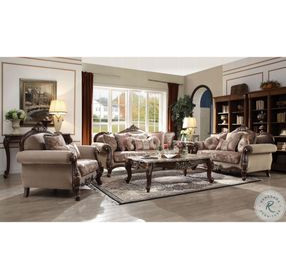 Mehadi Velvet and Walnut Living Room Set with 8 Pillows