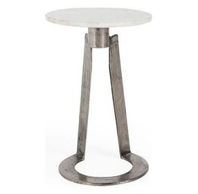 Leyton White and Gray Round Marble Top Accent Table