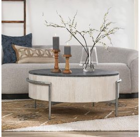 Honor White Wash and Gray Round Concrete Top Coffee Table
