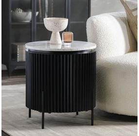 Gage Black and White Round Marble Top End Table