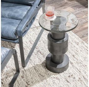 Callen Antique Nickel Round Glass Top Accent Table