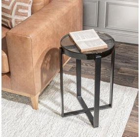 Gallie Black Round Glass Top Accent Table