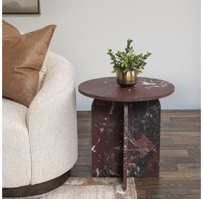 Reilly Merlot Round Marble Top End Table