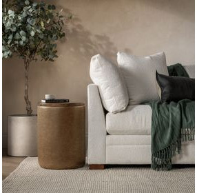 Andra Tan Leather Upholstered Round Accent Table