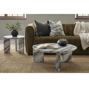 Zora Charcoal Gray Round Marble Top Coffee Table