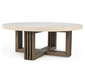 Aspen Antique White and Distressed Brown Round Coffee Table