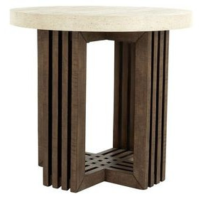 Aspen Antique White and Distressed Brown Round Concrete Top End Table