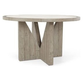 Vincent Distressed Gray and White 55" Round Concrete Top Dining Table