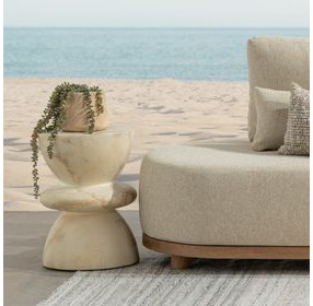 Leva Beige Round Outdoor Concrete Top End Table
