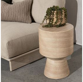 Terrace Beige Round Outdoor Concrete Top Accent Table