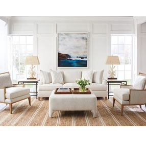 Sheffield Beige 43" Upholstered Cocktail Ottoman with Nailhead Trim