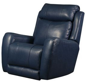 View Point Blue Leather Rocker Power Recliner with USB Charging