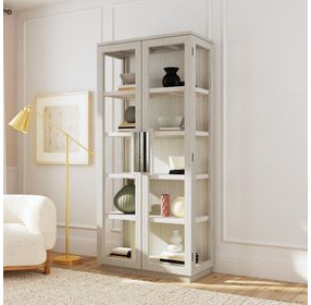Larson Distressed Ivory 2 Glass Door Display Cabinet
